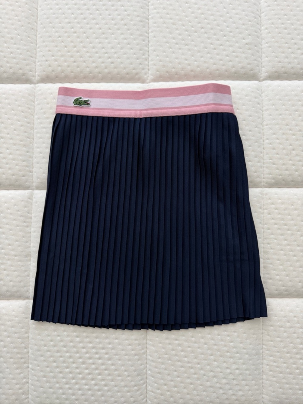 Lacoste Navy Pleated Mini Skirt with Pink Striped Waistband
